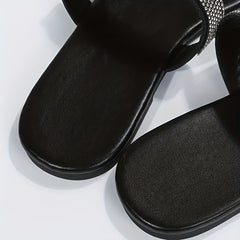 Women's Rhinestone Loop Toe Slide Sandals Lightweight Flat Summer Shoes