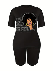 Casual 2pc Set Portrait Print Tee & Biker Shorts