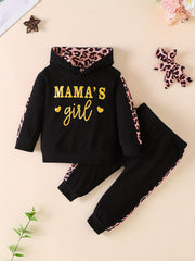 3pcs Baby Girls Hoodie Set Leopard Print Sweatshirt Pants Headband