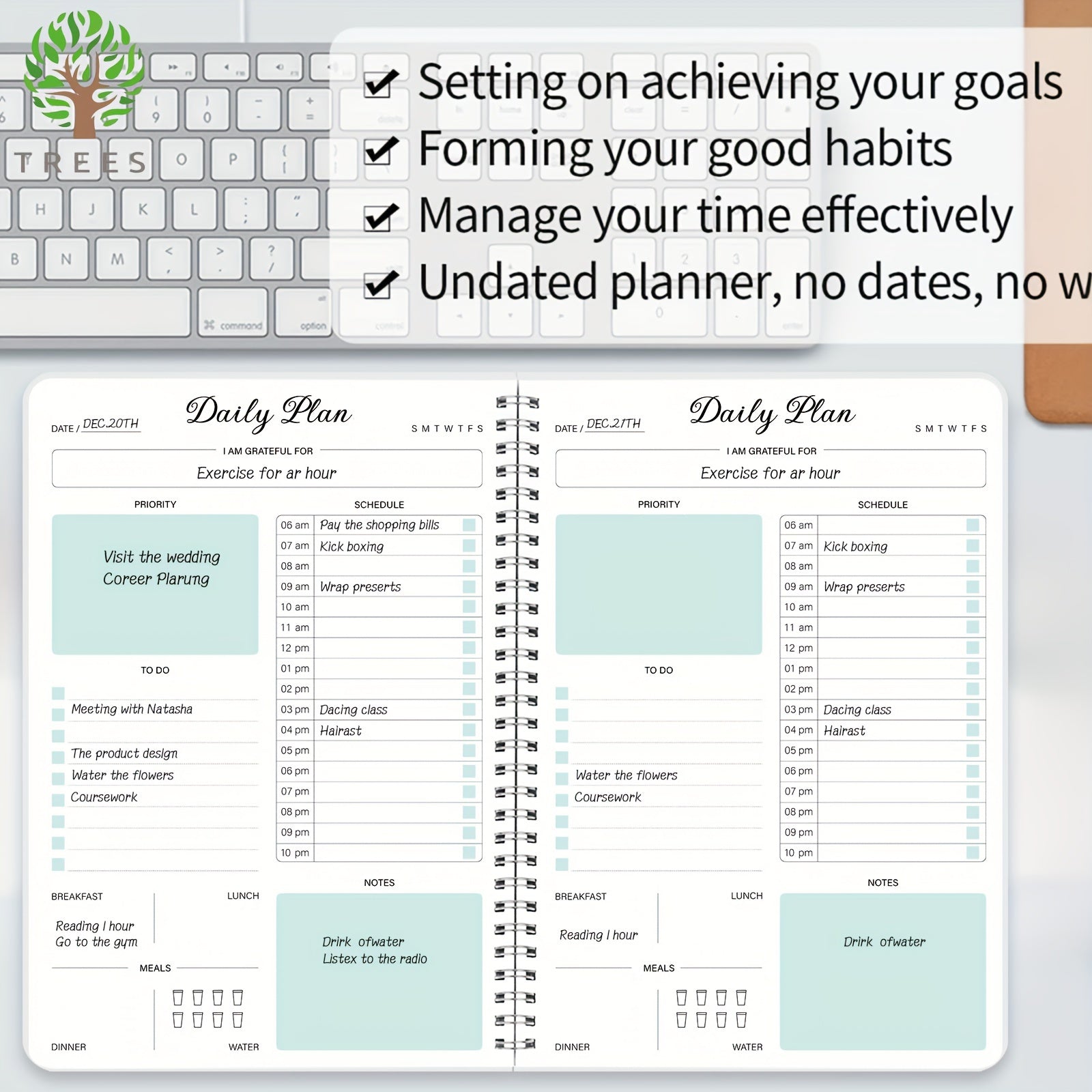 Daily Planner To Do List Notebook With Hourly Schedule Undated Goal Agenda