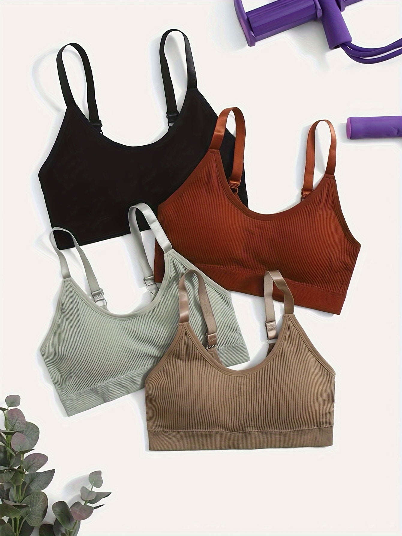 4pcs Wireless Ribbed Bras Breathable Running Workout Lingerie