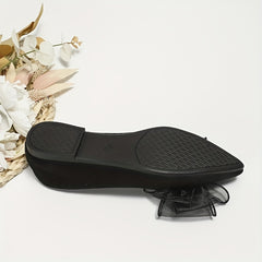 Women's Lace Bow Ballet Flats Pointed Toe Slip On Shoes