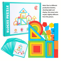 Wooden Rainbow Blocks Puzzle DIY Educational Stack Blocks