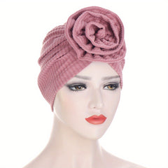 Embossed Plate Flower Turban Cap Vintage Elastic Head Wrap