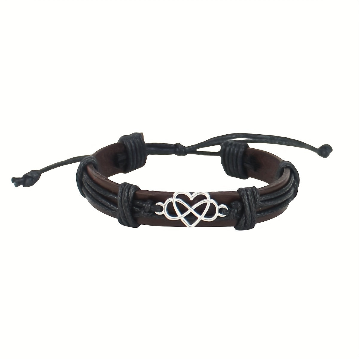 Adjustable Leather Braided Couples Bracelet Set - 2pcs Heart Shaped