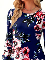  Women's Floral Print Long Sleeve Tee Dress
