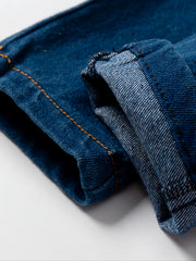 Boys Winter Casual Jeans Elastic Waist Solid Color