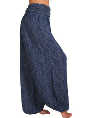 Boho Paisley Print Ruched Loose Fit Baggy Pants