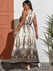 Paisley Print Halter Neck Maxi Dress With Belt
