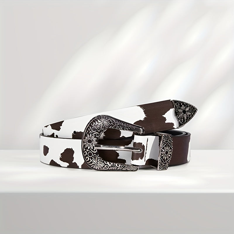  Cow Pattern PU Belt Western Carved Buckle Belts Punk Waistband