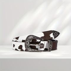  Cow Pattern PU Belt Western Carved Buckle Belts Punk Waistband