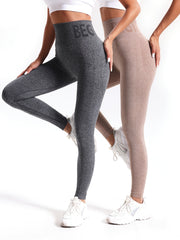 Letter Pattern Waist Sports Leggings High Stretch Running Yoga Tight Pants