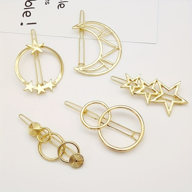 Hollow Pentagram Star Moon Hairpin Hair Clips For Women Girls