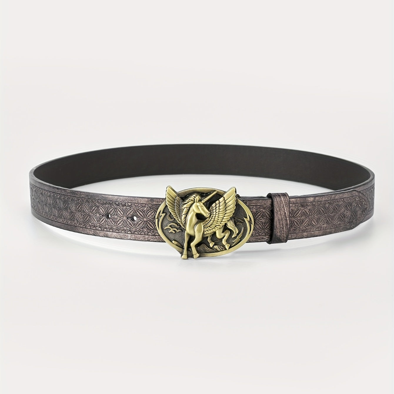Men's Winged Horse Belt PU Floral Casual Jeans Western Cowboy Waist Strap