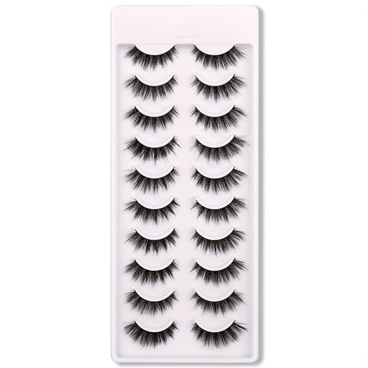 10 Pairs 3D Cat Eye False Eyelashes Faux Mink Lashes Fluffy Strip