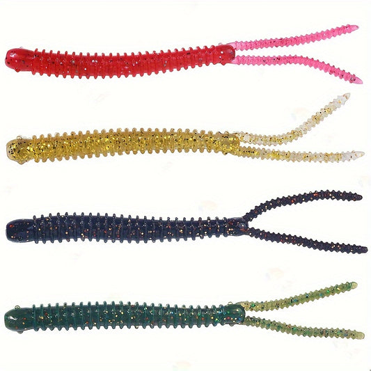6pcs Spiral Worm Split Tail Soft Bait Fishing Tackle