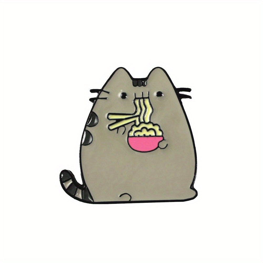 Cartoon Cat Animal Brooch Eating Noodles Cat Pins Lapel