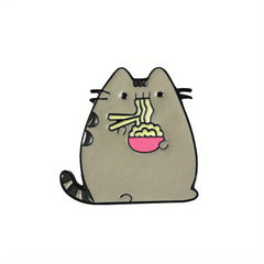Cartoon Cat Animal Brooch Eating Noodles Cat Pins Lapel