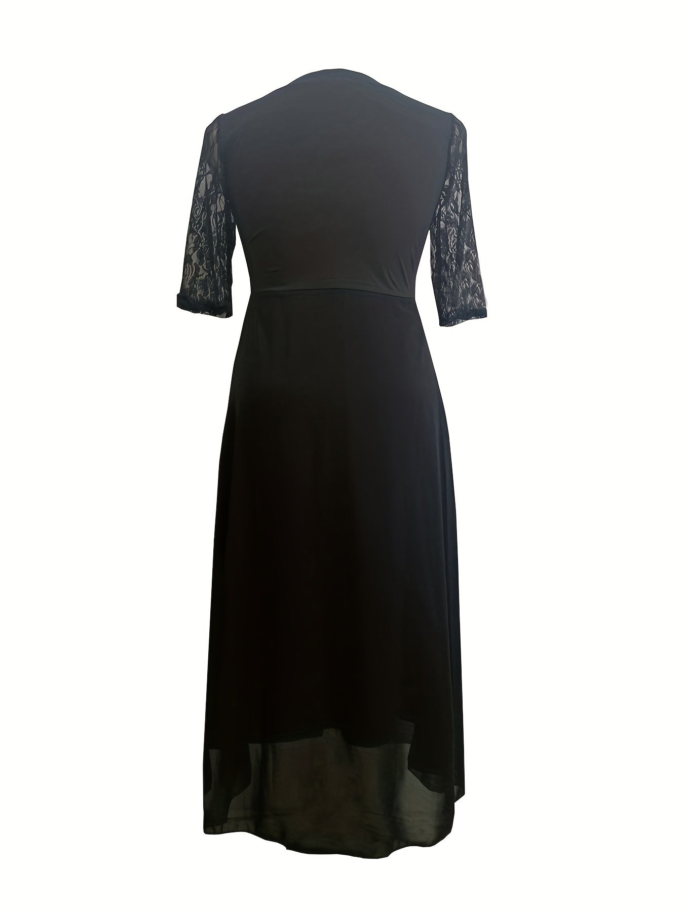  Solid Lace Long Sleeve Maxi Dress
