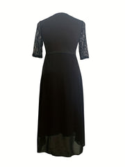  Solid Lace Long Sleeve Maxi Dress