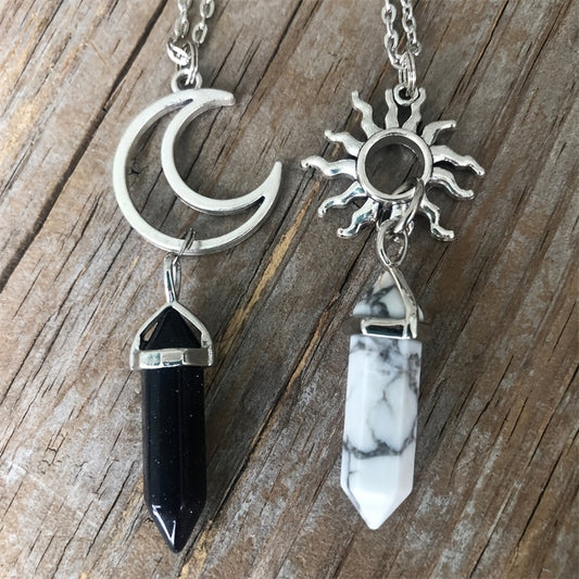2 Pack Sun Moon Necklace Two Tone Crystal Pendant