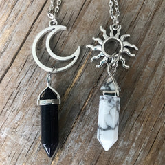 2 Pack Sun Moon Necklace Two Tone Crystal Pendant
