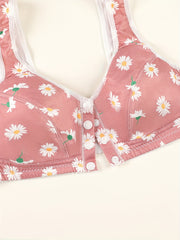 Floral Print Wireless Push Up Bra