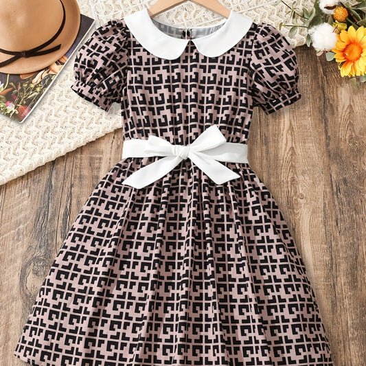 Girl's Plaid Print Tunic Dress Kids Party Dress