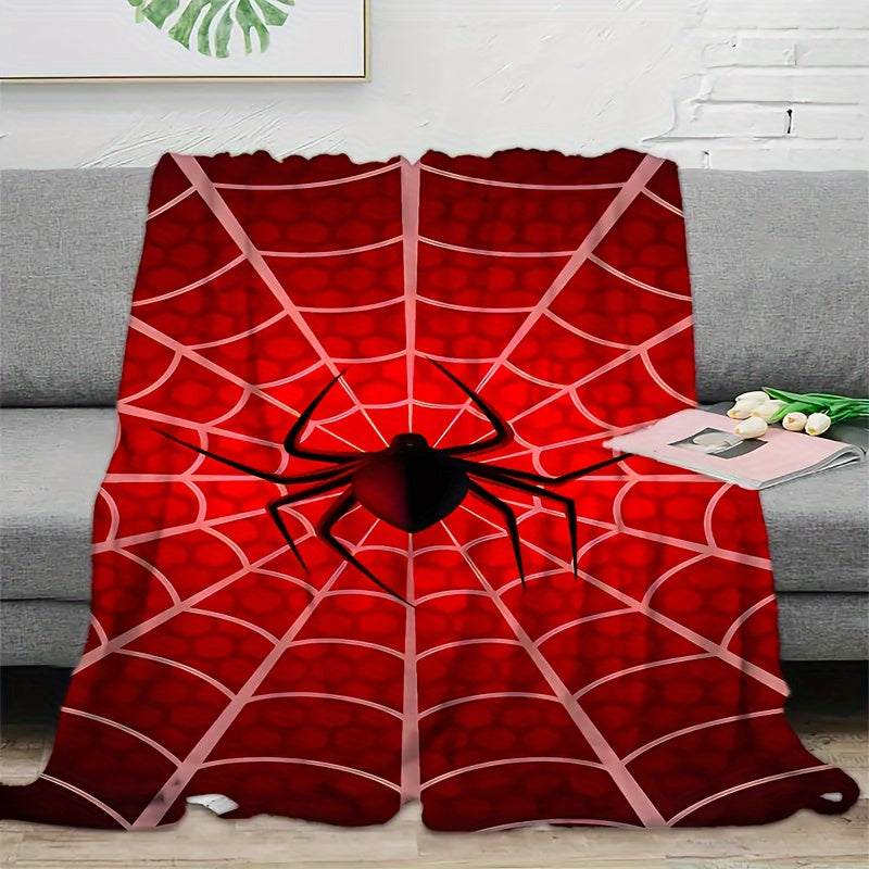 Spider Printed Linen Blanket Warm Soft for Sofa Bed Camping Travel