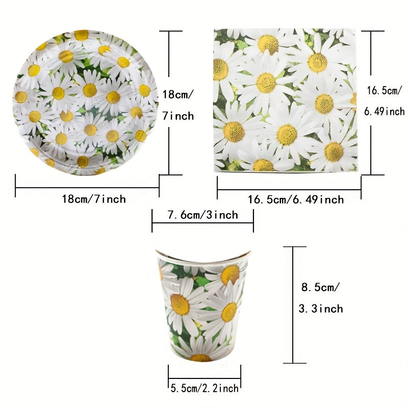 Daisy Flower Party Supplies Set Disposable Dinnerware Plates Napkins & Cups