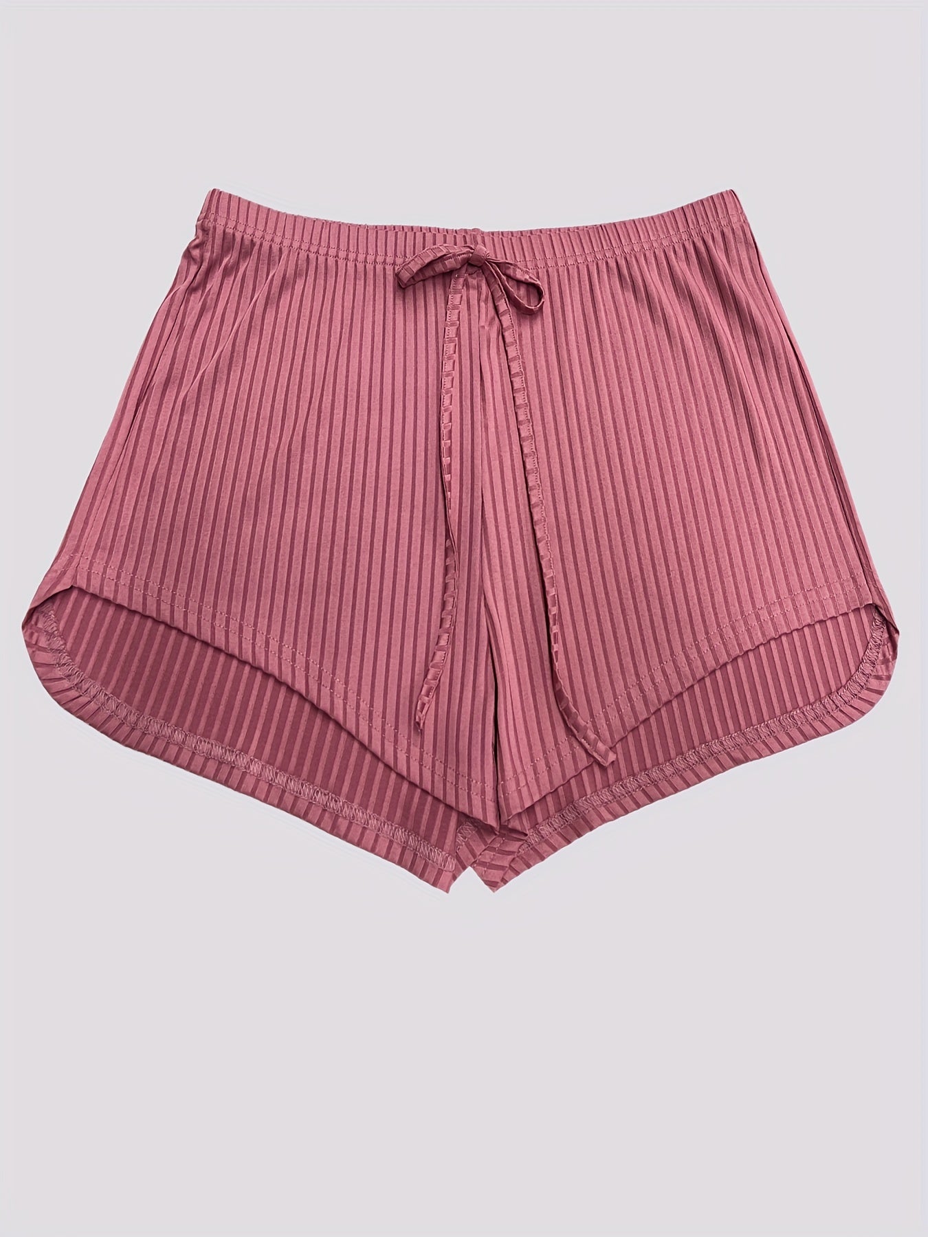  Solid Ribbed Knit Tie Front Shorts