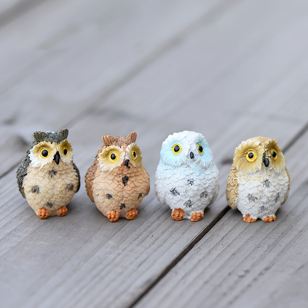 4pcs Resin Mini Owls Fairy Garden Figurines Micro Landscape Animals Supplies