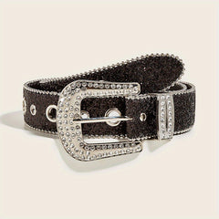 Glitter Eyelet Belt Hip Hop Rhinestone PU Leather Waistband