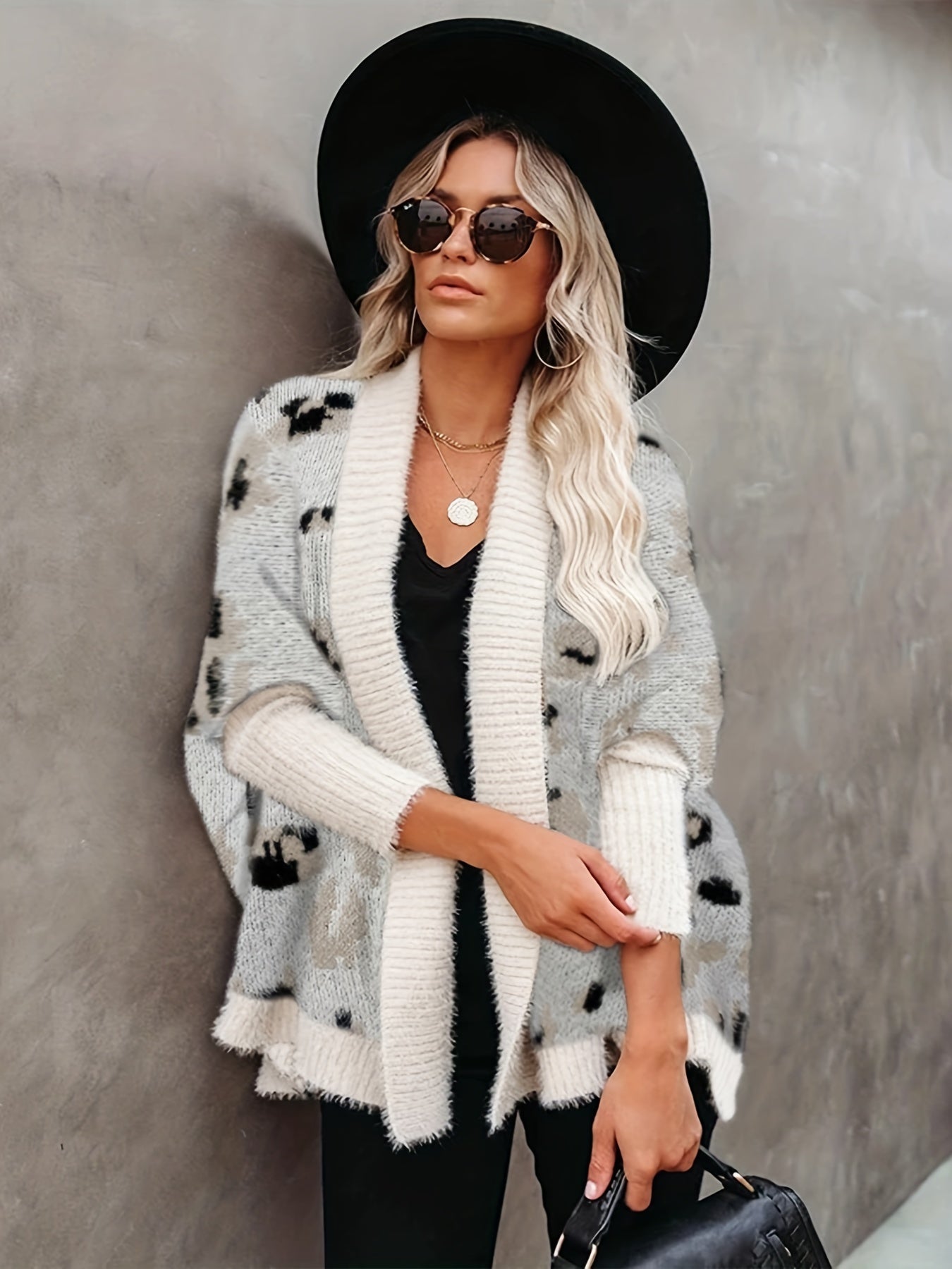  Colorblock Leopard Bat Sleeve Cardigan