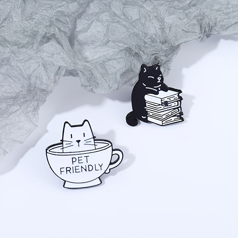 2pcs Pet Friendly Enamel Pin & Cat Brooch Mug Lapel Badges Animal Jewelry