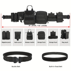 8pcs Molle Battle Belt Utility Belt w/ Pouches, Quick Release Trigger