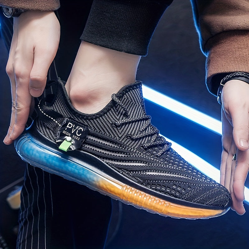Men's Breathable Knit Lace-Up Sneakers Casual Outdoor Walking Shoes