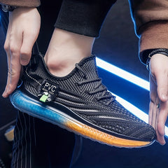 Men's Breathable Knit Lace-Up Sneakers Casual Outdoor Walking Shoes