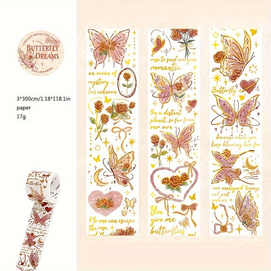 3m Starry Rose Poetry Hot Stamping Paper Tape Vintage Floral Journal Decoration