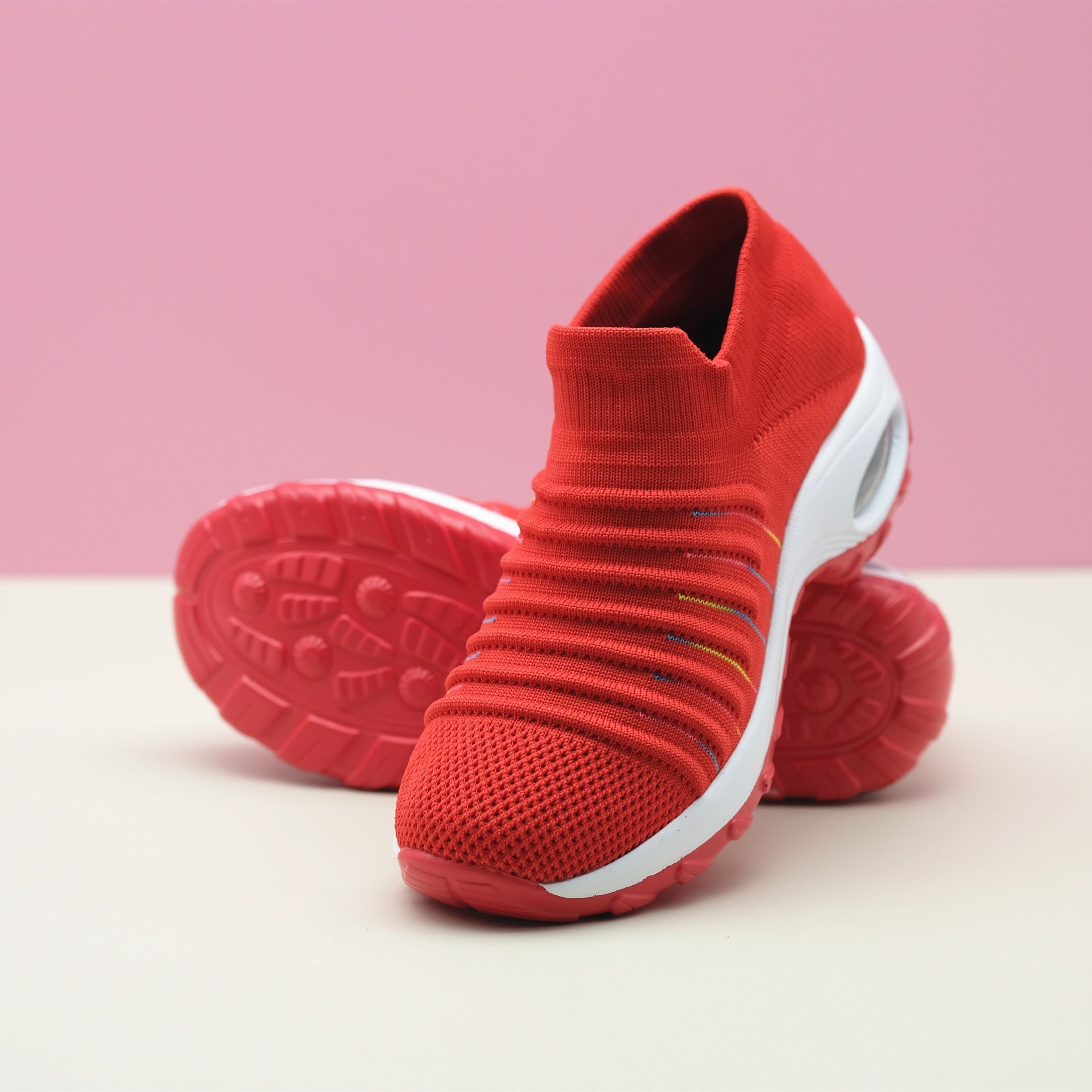 Women's Breathable Knit Chunky Sneakers Slip On Outdoor Shoes