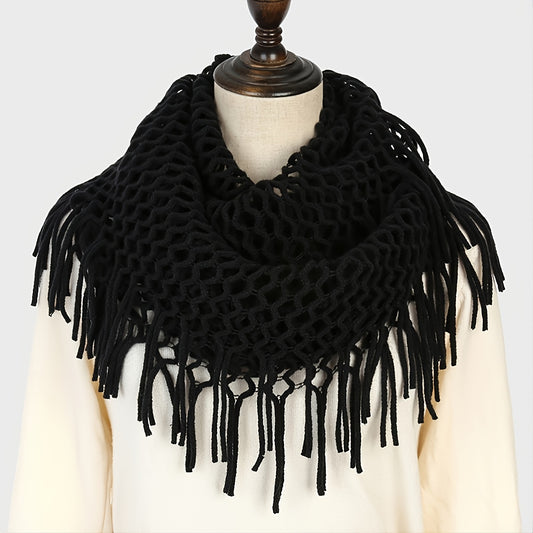 Thickened Scarf Warm Mens Wool Hollow Tassel Circle Scarf Snow Weather