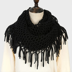 Thickened Scarf Warm Mens Wool Hollow Tassel Circle Scarf Snow Weather