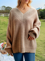  Solid V Neck Long Sleeve Sweater