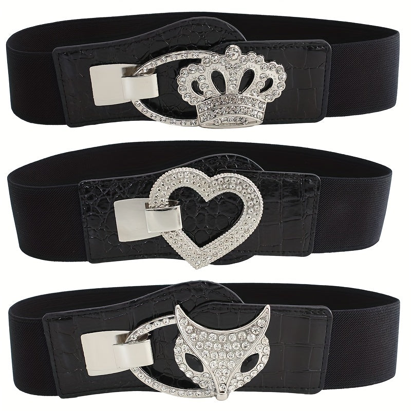 Elastic Wide Waistband Rhinestone Buckle Girdle Corset Belt