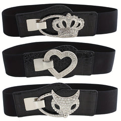 Elastic Wide Waistband Rhinestone Buckle Girdle Corset Belt