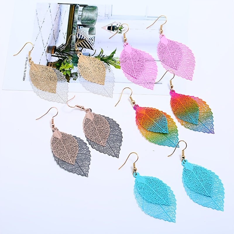 Hollow Gradient Leaf Drop Earrings Women's Accessories