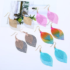 Hollow Gradient Leaf Drop Earrings Women's Accessories