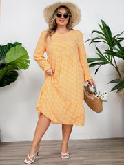  Allover Ditsy Print Long Sleeve V Neck Dress