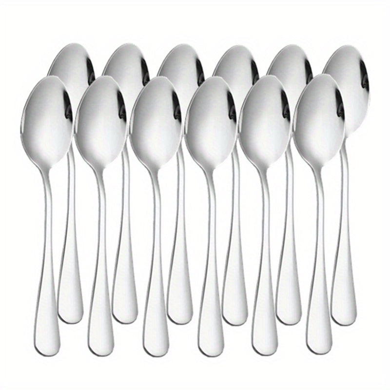 12pcs Stainless Steel Tableware Set Mirror Polished Spoon Silver