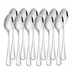 12pcs Stainless Steel Tableware Set Mirror Polished Spoon Silver